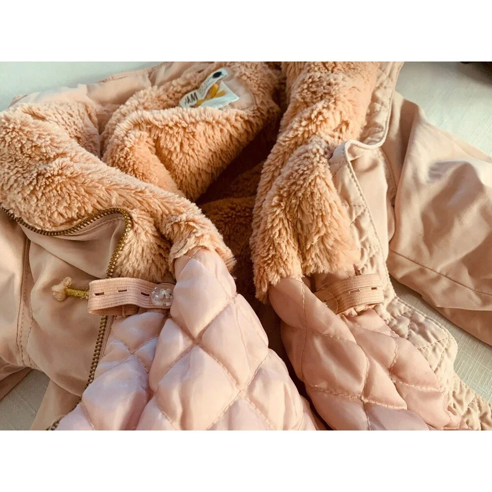 H&M Girls Sherpa  Parka Jacket Coat  Rose Pink Size 6-7
